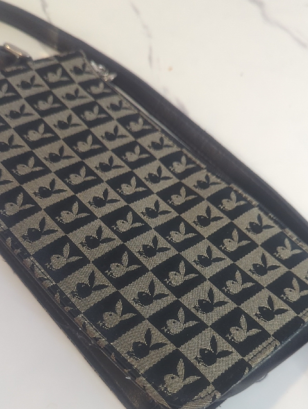 PLAYBOY Black and Silver Logo Interior Wristlet